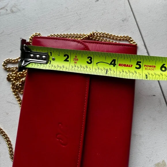 ✨Vintage Designer Oleg Cassini ✨ Vintage Red Soft Leather Clutch Crossbody Gold - Picture 14 of 16